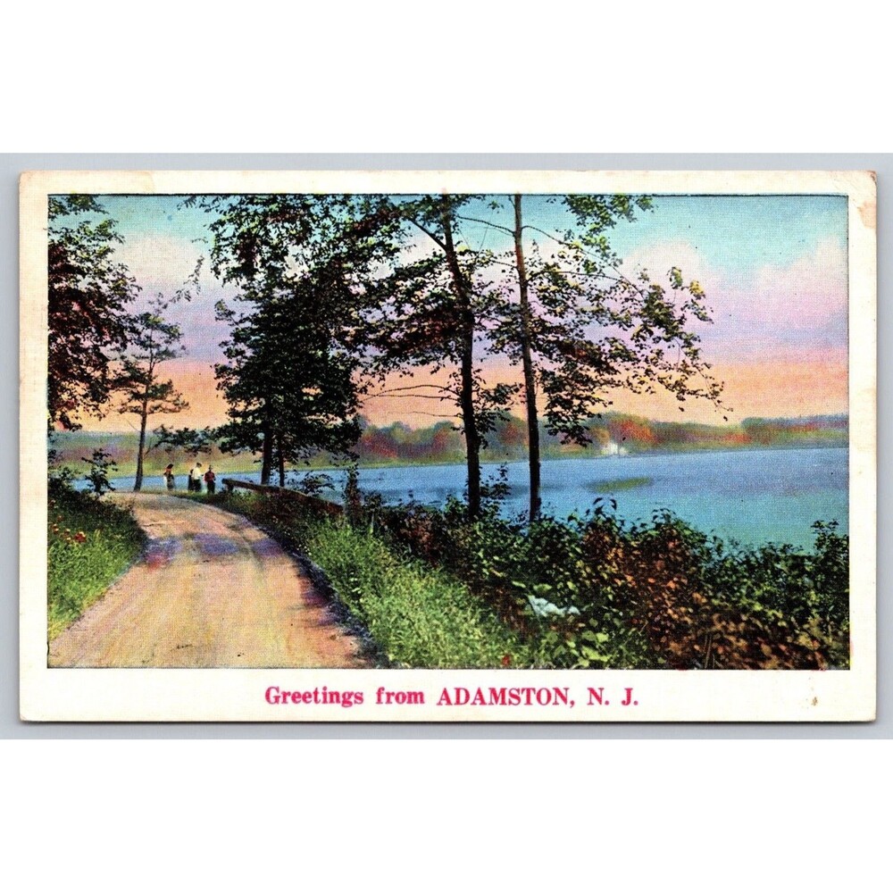 1936 Adamston New Jersey NJ Linen Postcard Road View Posted Trenton NYCE